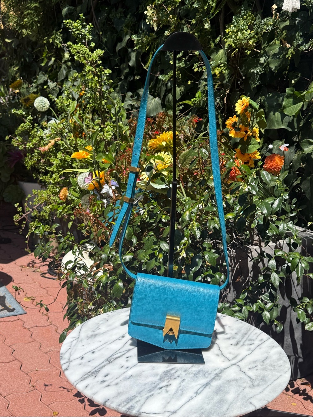 Grained Calfskin Leather Small ‘Le Papa’ Crossbody Bleu Lagon - Picture 2 of 7